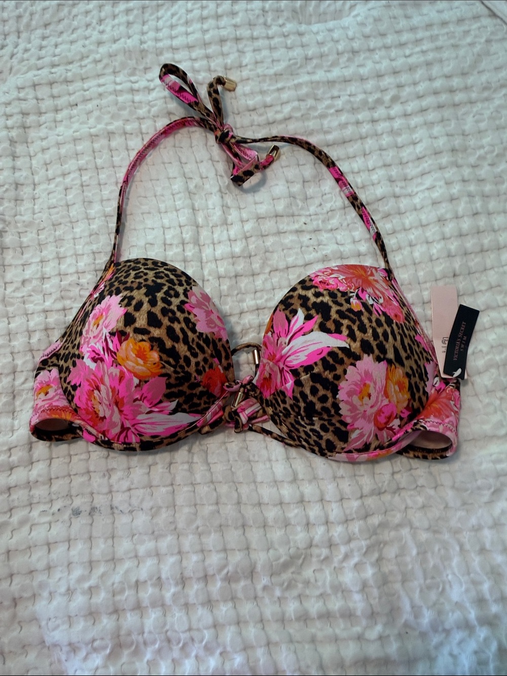 Victoria's Secret Leopard & Pink Floral Halter Bikini Top